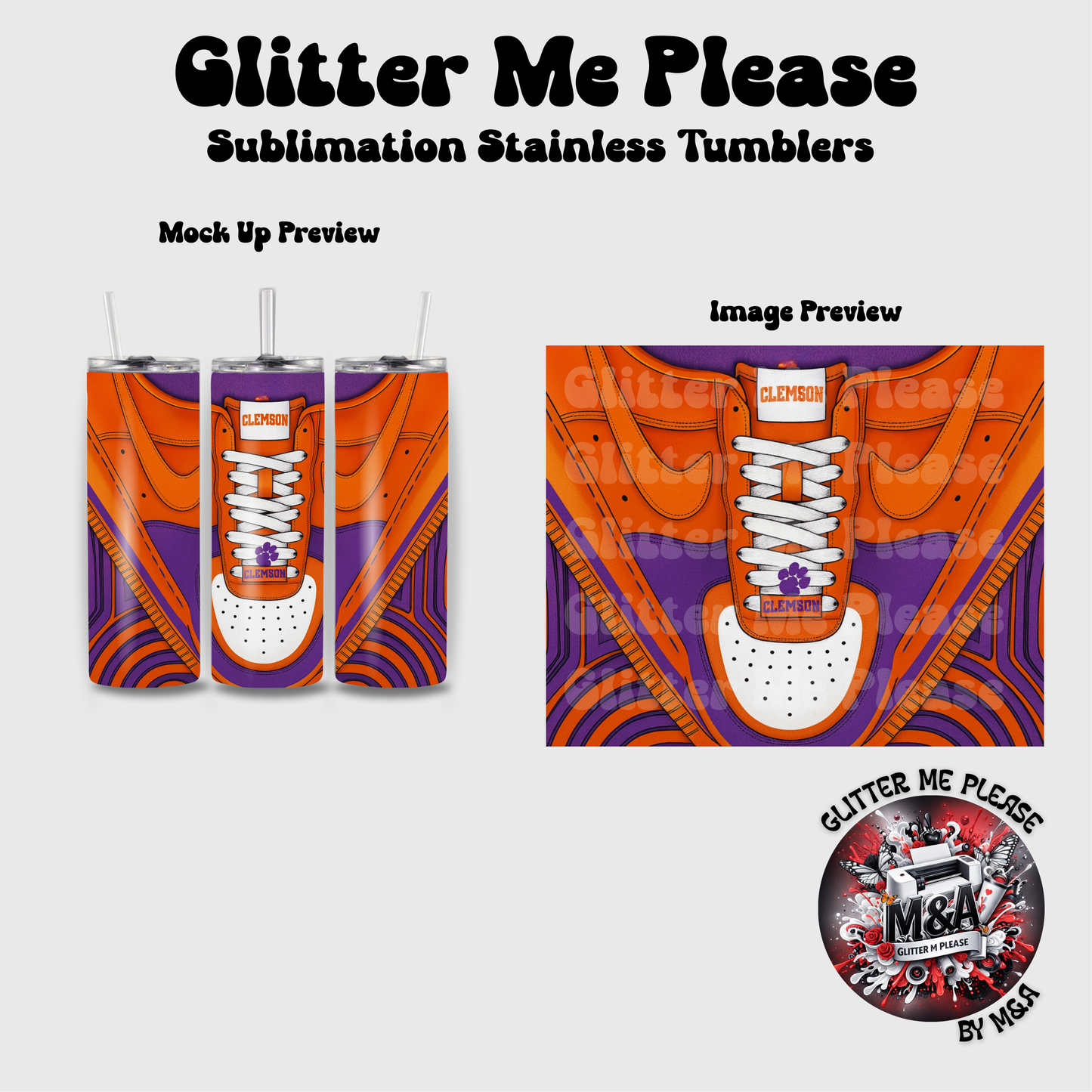 Clemson Shoe Lace Sublimation Tumbler